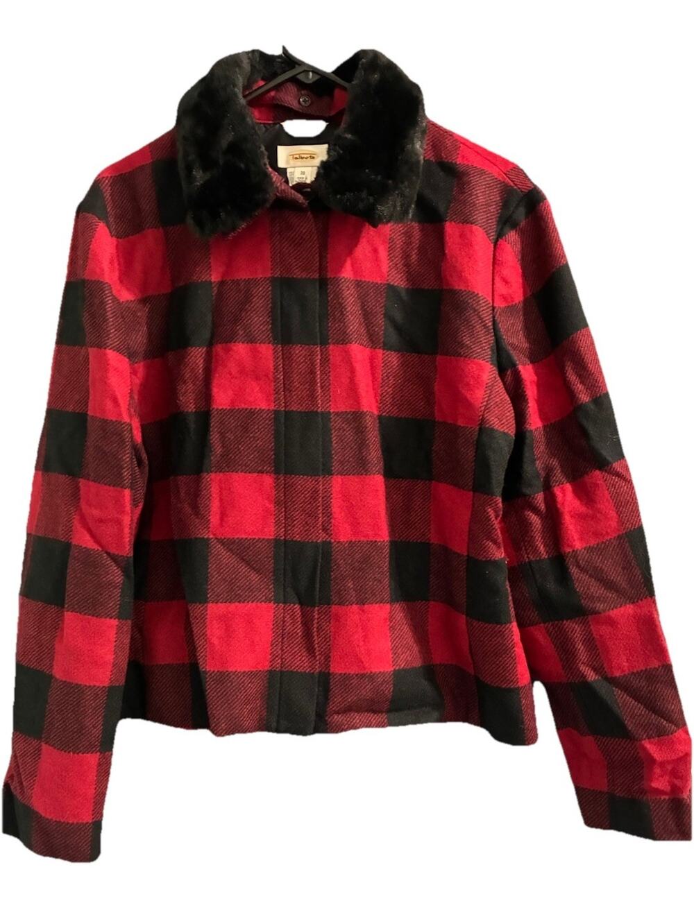 Vintage Talbots Buffalo Plaid Jacket Faux Fur Collar Italian Wool Zip Up Size 20